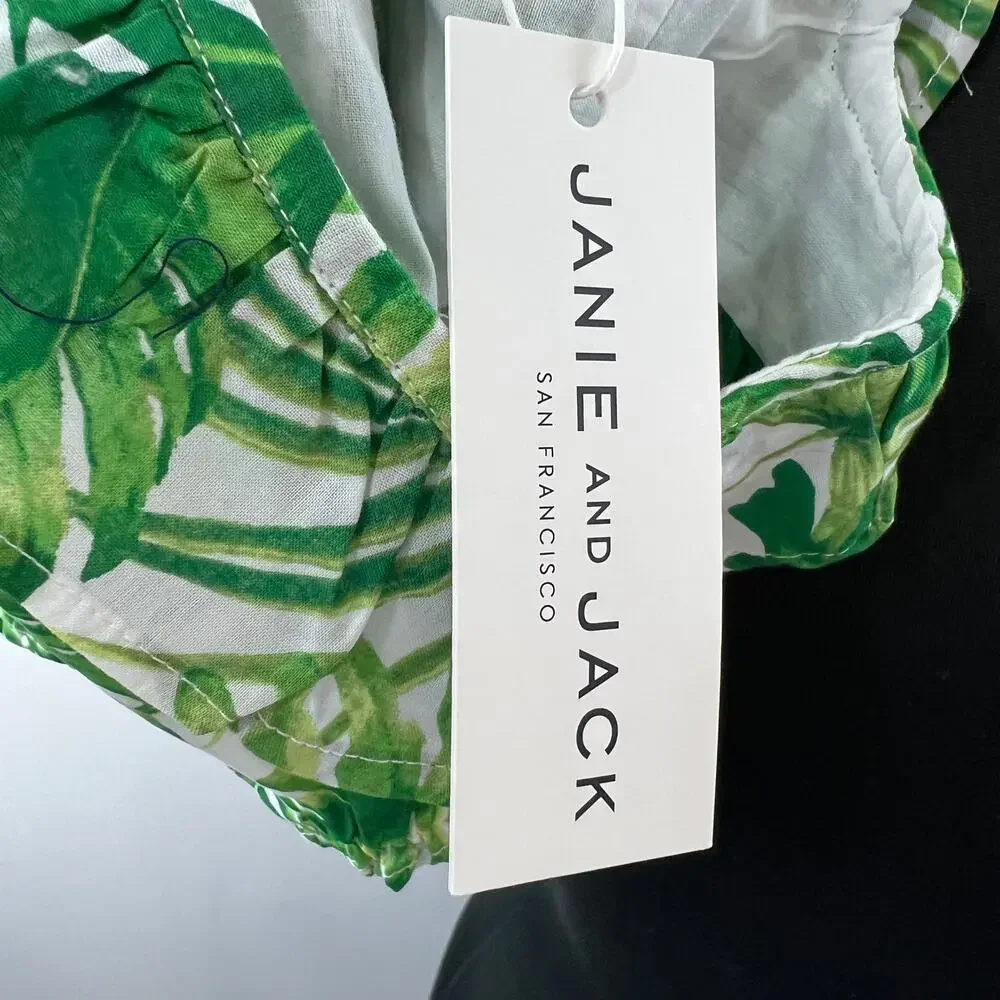 Janie and Jack White Green 6-12 M Bodysuit Cotton Ruffle Neck Tropical Print NEW
